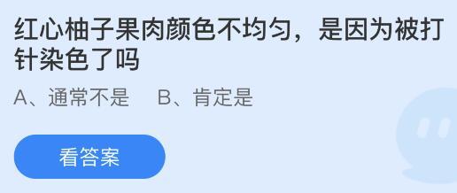 红心柚子果肉颜色不均匀是因为被打针染色了吗？蚂蚁庄园922今日答案(图1)